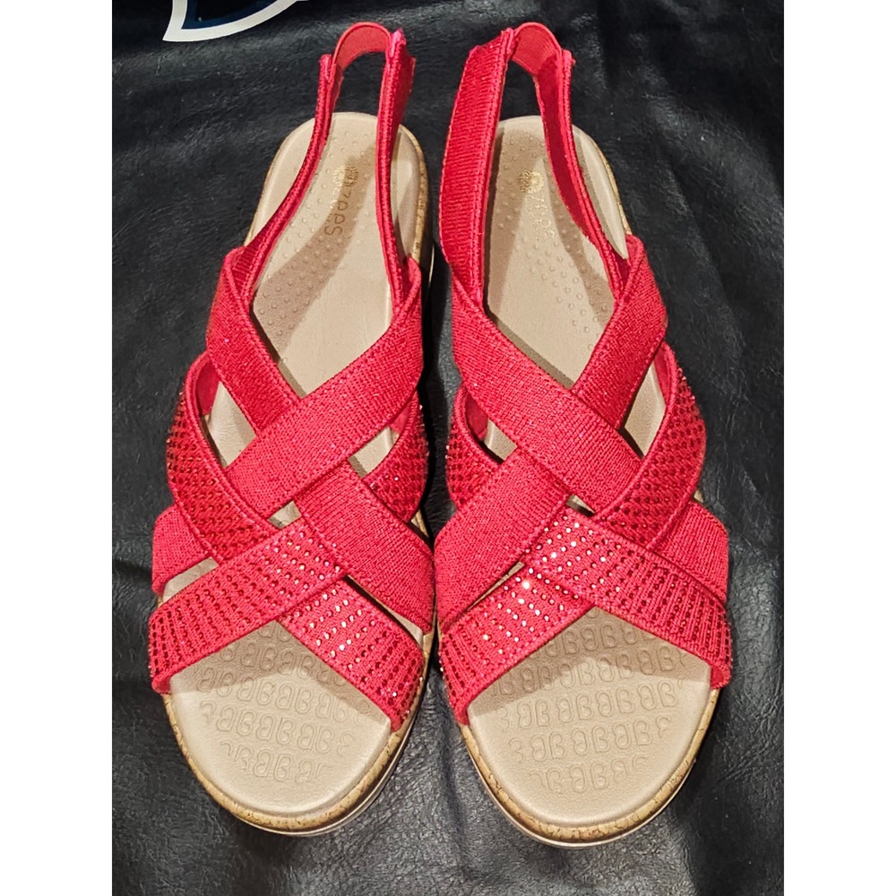 Bzees Womens Viva Magenta Ritz‎ Sparkle Machine Washable Cork Wedge Sandals 8.5